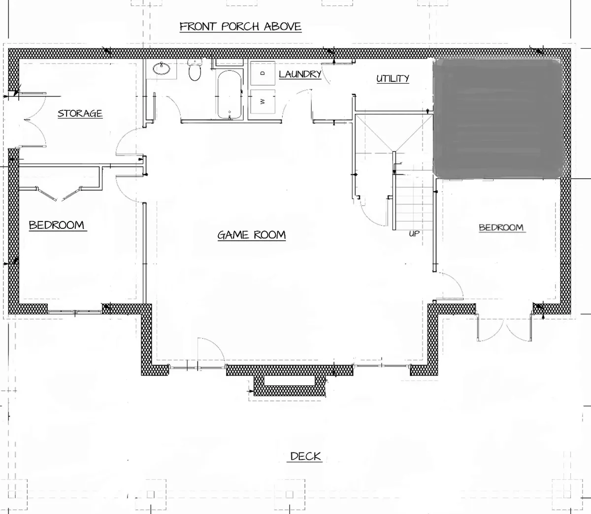 This image showcases the game room, adjacent bedrooms, and easy access to the deck, hinting at the home’s communal and playful spirit. The layout suggests an ideal space for family game nights, relaxation, and seamless transition between indoor and outdoor areas.